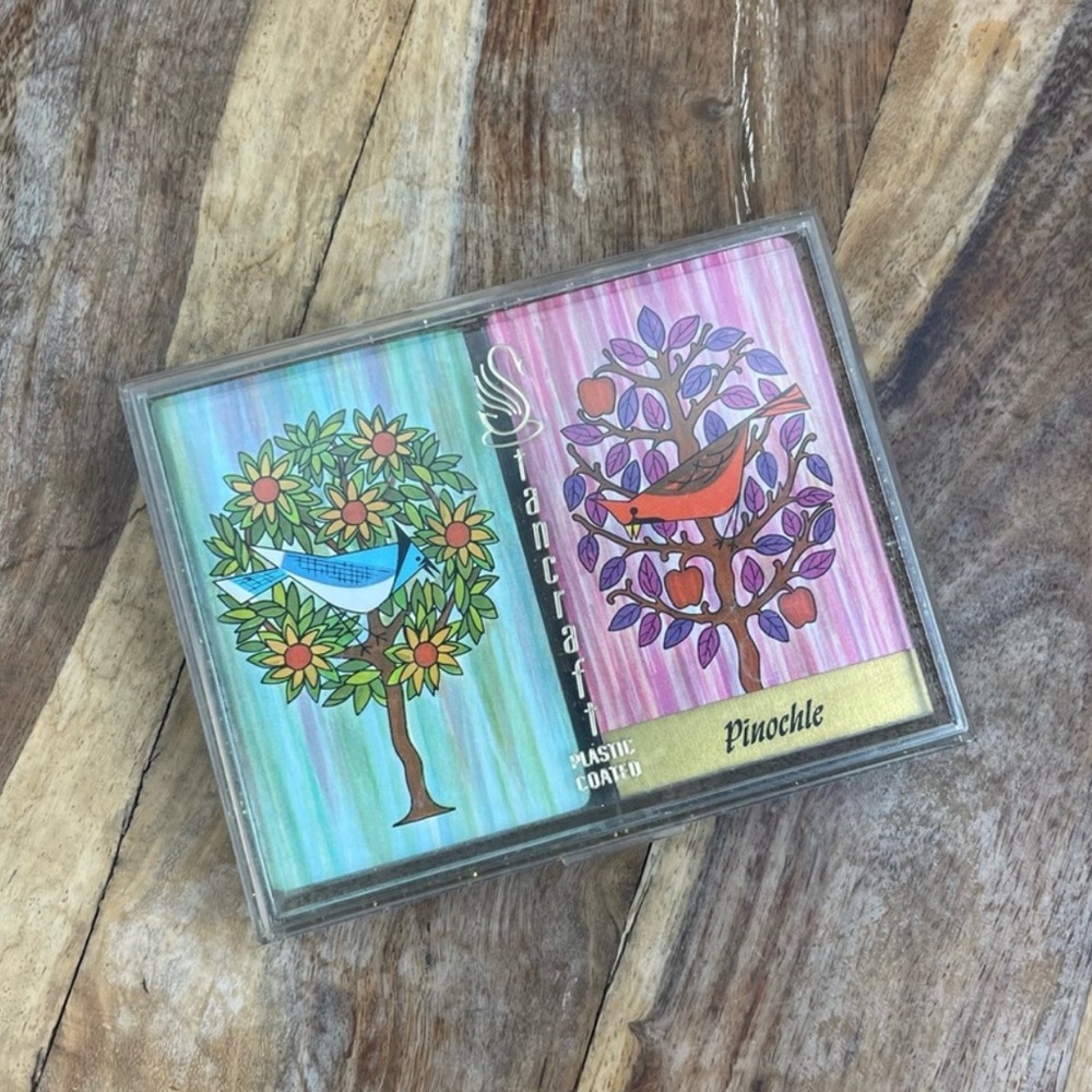Vintage l 60s Stancraft Pinochle Mid-Century Modern Blue Jay Robin Playing Cards